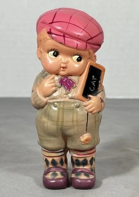 Muñeca niño celuloide vintage años 50 Japón 5,5” pizarra “gato” figura marcada Foto 1 de 4