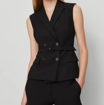NEW ANN TAYLOR  Belted BLACK BI-STRETCH DOUBLE BREASTED VEST SZ 8 - Image 1 of 4