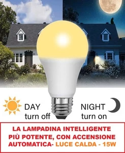 1-3 PEZZI LAMPADINE LED E27 CON SENSORE CREPUSCOLARE AUTO ON/OFF 15W LUCE CALDA - Foto 1 di 50