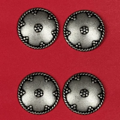 Vintage Silver Embossed Floral Shank Rope Edge Button Dome Wobble Western 4 Ea - Image 1 of 3