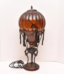 Vintage Cast Metal Hot Air Balloon Lamp Glass Shade Figural 24" Tall - Picture 1 of 17