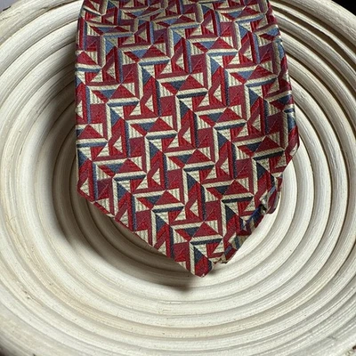 Lanvin мужской черный синий красный геометрический галстук 100% шелк Нью-Йорк Франция 55 x 3,5 дюйма  - Изображение 1 из 4