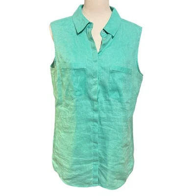 Blusa túnica larga alta verde Sally 100 % lino sin mangas talla 14 alta  Foto 1 de 4