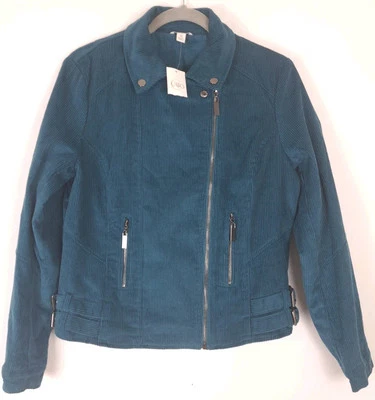 Nuevo con etiquetas Abrigo Chaqueta Cato Wide Wale Pana Moto Mujer M Verde azulado profundo  Foto 1 de 4