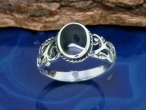 Fiore Rami Foglie 925 Anello IN Argento Sterling Pietra Nero Donna - Foto 1 di 9
