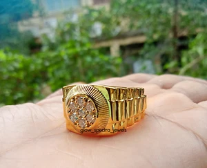 Men's 3.00 Ct Round Cut Real Moissanite Rolex Design Ring 14K Yellow Gold Plated - Picture 1 of 24