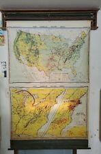 Vingtage Denoyer Geppert Visual Relief Pull Down US/World Map 1930s. Make offer!