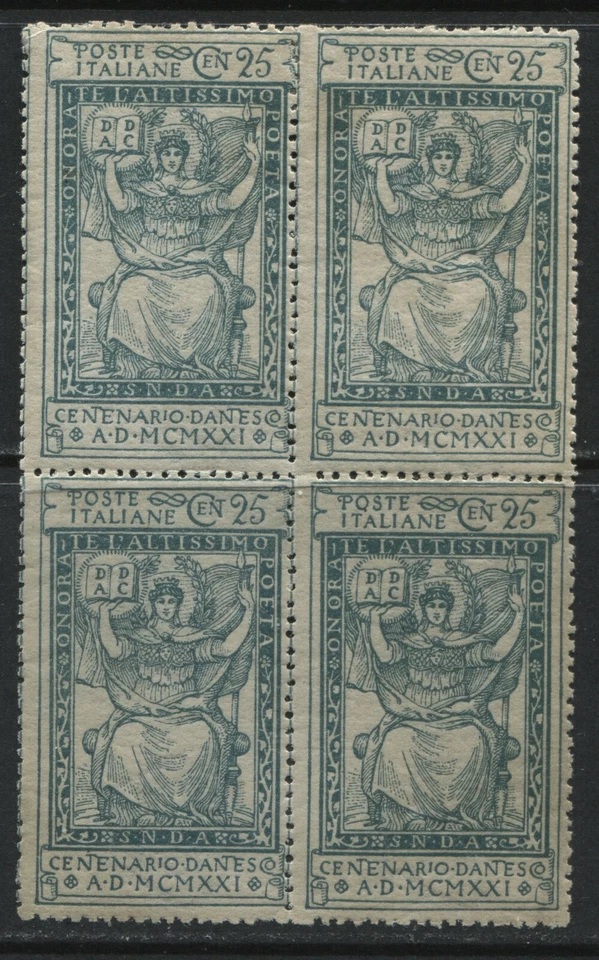 Italy 1921 tall 25 centesimi block of 4 mint o.g. hinged - Image 1 of 1