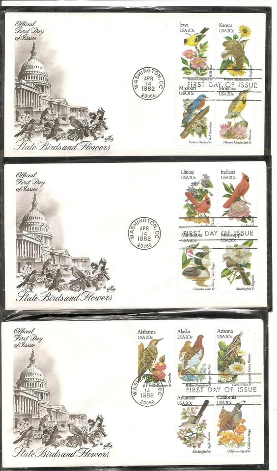 US SC # 1953-2002 State Birds And Flowers FDC. Set on 12 Covers. Artcraft Cachet - Image 1 of 4
