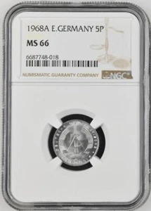 East Germany DDR 5 Pfennig 1968A NGC MS 66 - Picture 1 of 2