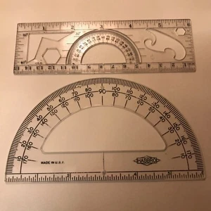 Vtg Lot 2 Protractor French Curve Multi-Tool Compass Hasbro USA Drafting Hexagon - Picture 1 of 12