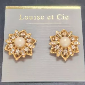 Louise et Cie Gold Tone Earrings Starburst Rhinestones Pierced - Picture 1 of 8