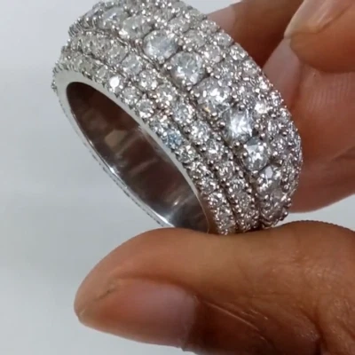 4.50 CT White Round Cut CZ Men's Wedding Band Ring In Solid 925 Sterling Silver - Image 1 of 4