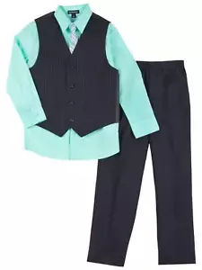 Boys 4 Piece Suit Mint & Black Dress Up Outfit Holiday Shirt Tie Pants & Vest 10 - Picture 1 of 1