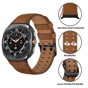 Bracelet cuir double série avec boucle en acier inoxydable pour Galaxy Watch 7 Ultra 47 mm - Photo 1 sur 27