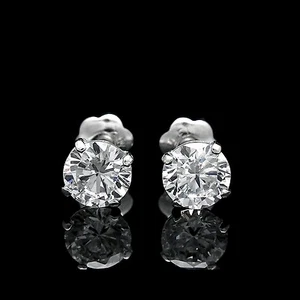 PENDIENTES DE DIAMANTES SIMULADOS BRILLANTES DE 1 QUILATE ORO BLANCO 14K REAL REDONDOS ATORNILLADOS - Imagen 1 de 4