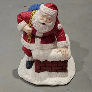 Vintage Weihnachten Weihnachtsmann geht einen verschneiten Kamin hinunter 90er alt Saint Nick Xmas - Bild 1 von 7