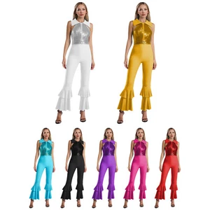 Mujeres Body Cuello Abajo Mameluco Sin Mangas Mono Lentejuelas Club Nocturno - Imagen 1 de 69