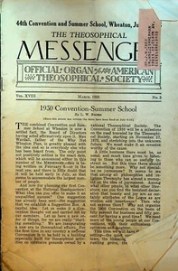 Theosophical Messenger Magazine March 1930 Convention Summer School - Picture 1 of 1