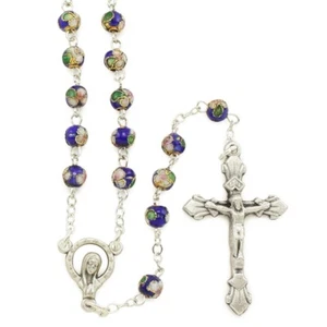 NEW MADE IN ITALY BLUE CLOISONNE BEAD ROSARY - BEAUTIFUL UNIQUE BEADS - MADONNA - Picture 1 of 2