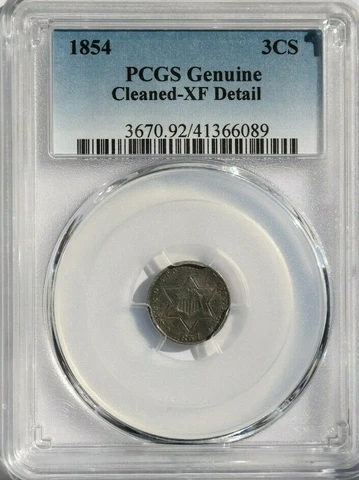 1854 3CS Star Silvers, PCGS Cleaned-XF Detail Cover