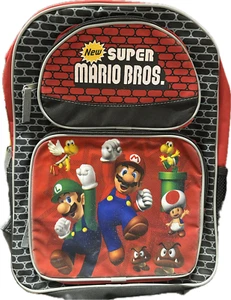 Large Backpack - Nintendo Super Mario - Jumpin w/Luigi Red 16" - Picture 1 of 2