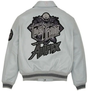 Chaqueta de cuero de vaca genuina Avirex gris edición limitada Twin Dragons para hombre - Imagen 1 de 3