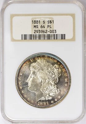 1881 S Morgan Silver Dollar NGC MS64 PL (Proof Like) Rim Toned - Image 1 of 4