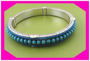 BRIGHTON GLOBAL DREAM BLUE Silver Round BANGLE Bracelet Preloved $58 - Picture 1 of 2