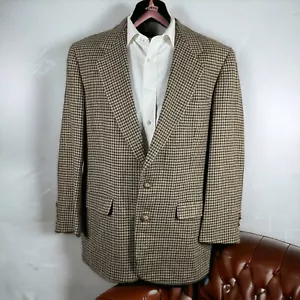 Vintage Austin Reed Sport Coat Blazer Mens 42R Beige Brown Houndstooth Tweed - Picture 1 of 11