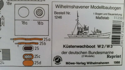 Küstenwachboot W2/W3 Wilhelmshavener Modellbaubogen Bastelbogen Kartonmod. 1246 - Bild 1 von 2