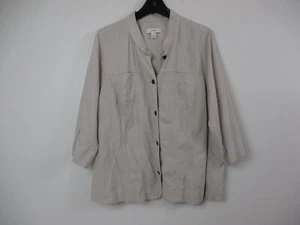 CJ Banks Shirt Womens 1X Plus Beige Top Button Up Linen Casual Ladies - Picture 1 of 12