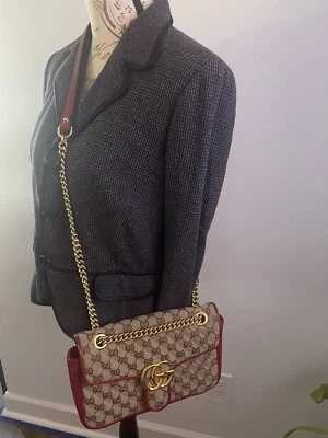 Auténtico bolso bandolera Gucci GG Marmont rojo tostado con bolsa para el polvo 💯 Foto 1 de 4