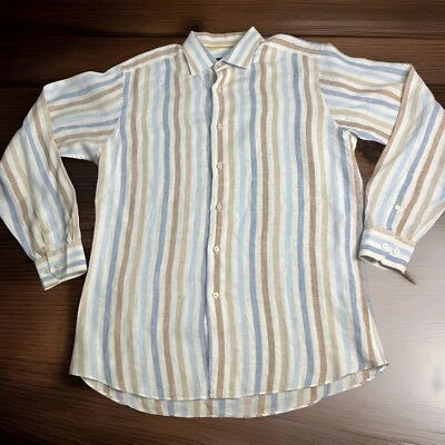SUMMER READY ROBERT TALBOTT TAILORED STRIPED 100% LINEN SHIRT SZ M - Image 1 of 4