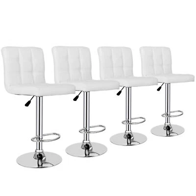 Set of 4 Modern Bar Stools PU Leather Chairs w/3 Level Gas Rod Metal Frame White - Image 1 of 4