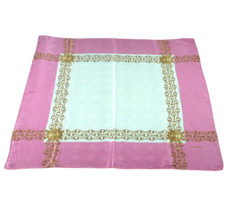 Authentic CHANEL "Chains Monogram" Vintage Womens Luxury Silk Scarf Square 34" - Image 1 of 4
