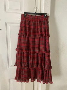 Women’s Antonio Melani Polyester Ruffle Tiered Red Plaid MIDI Skirt 6 Waist 29 - Picture 1 of 8