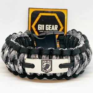 POW/MIA Paracord Bracelet - King Cobra Dual Braided Black & White Camo/Black - Picture 1 of 2