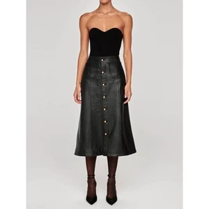 DL1961 Alma Button Front Leather Skirt in Obsidian 26 - Picture 1 of 5