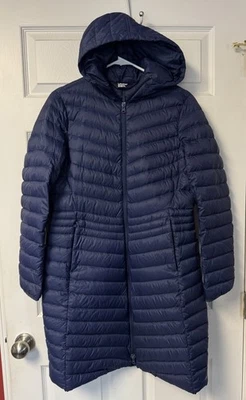 Abrigo largo relleno de plumón Lands' End con capucha azul talla M RN #62830 Foto 1 de 4