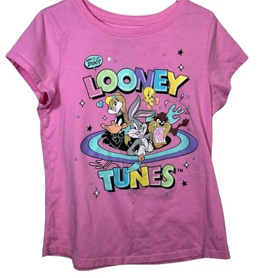 Looney Tunes Girls L Kids Graphic Tee Pink Bugs Bunny Daffy Taz Cartoon T Shirt - Imagem 1 de 4
