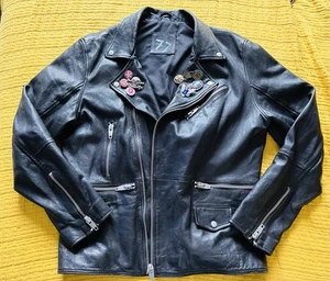 PUNK ROCK BLACK LAMB LEATHER BIKER JACKET, XL,CLASH SEX PISTOLS GORGEOUS BARGAIN - Picture 1 of 8
