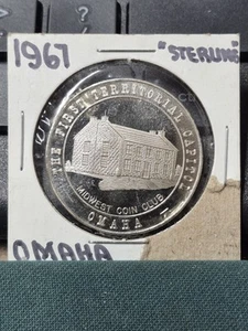 VINTAGE 1967 OMAHA NEB FIRST TERRITORIAL CAPITAL STERLING SILVER 33 MM MEDAL - Picture 1 of 5