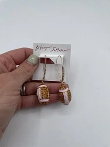 Betsey Johnson Rhinestone Football Dangle Earrings Game Day Fans Cute Gift NEW - Picture 1 of 4