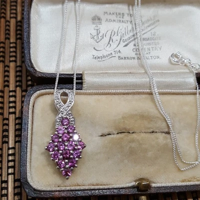 Collar de plata de ley 925, colgante de rodolita granate rosa genuino, plata 925 Foto 1 de 4