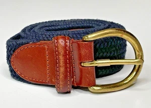 Cinturón elástico trenzado tejido negro Talbots ribete de cuero marrón #6001 para mujer talla S - Imagen 1 de 9