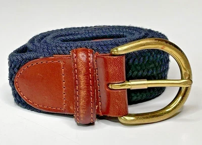 Talbots Black Woven Braided Stretch Belt Brown Leather Trim #6001 Women’s Size S - Image 1 of 4