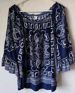 C Est 1946 Damenbluse L blau/weiß Paisleymuster Glockenärmel Bauernbluse - Bild 1 von 6