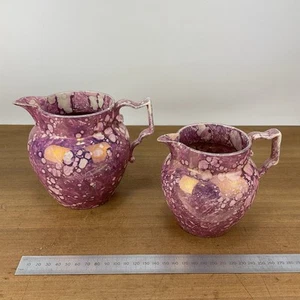 2x Milchkrug Krüge Anfang 19. Jahrhundert rosa Spritzglanz - Bild 1 von 18