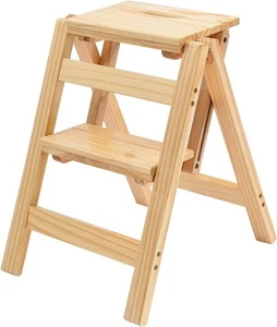 Step Stool Foldable, Folding Wooden Ladder, Multi-Use As 2step-nature - Picture 1 of 8